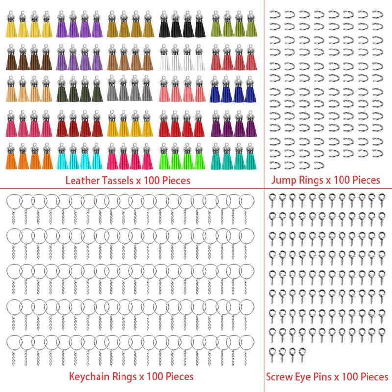 Cridoz Tassel Keychain Set, 400pcs Includes Tassels, Key Chain Rings, Jump Rings & Screw Eye Pins for Acrylic & Resin Keychain Blanks, DIY Craft - Image 2